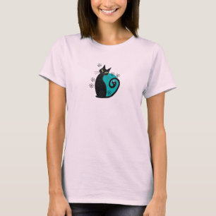 Camiseta Retro azul rosa de gato atómico moderno de mediado