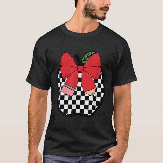 Camiseta Retro Back To School Teacher Race Checkered Pencil (Anverso)