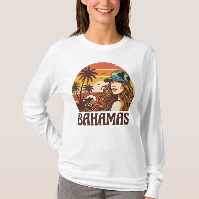 Camiseta Retro Bahamas Beach Women Summer Vacation Sunset  (Anverso)