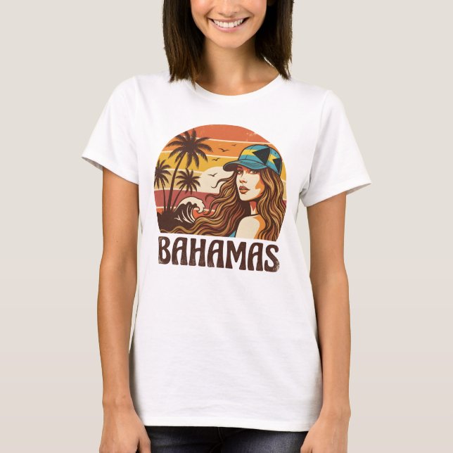 Camiseta Retro Bahamas Beach Women Summer Vacation Sunset  (Anverso)