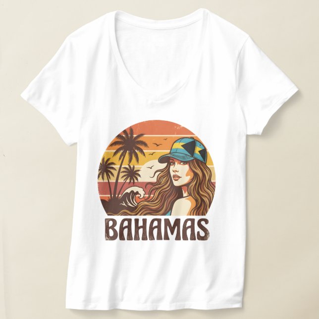 Camiseta Retro Bahamas Beach Women Summer Vacation Sunset  (Distribución )