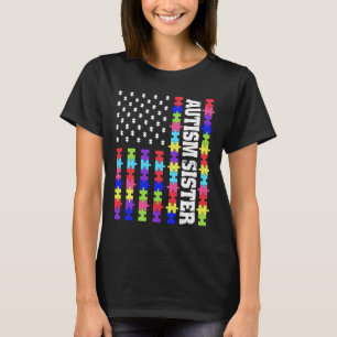 Camiseta Retro Bandera De Eeuu Autismo Rompecabezas Autista