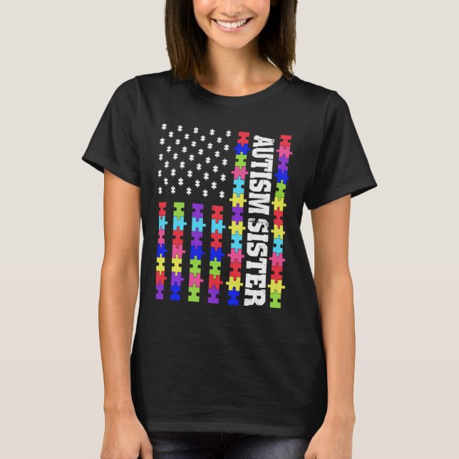 Camiseta Retro Bandera De Eeuu Autismo Rompecabezas Autista (Anverso)