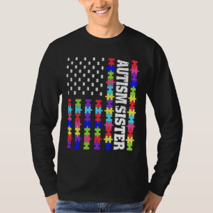 Camiseta Retro Bandera De Eeuu Autismo Rompecabezas Autista