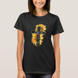 Camiseta Retro Bandera Estadounidense Girasol Jesús Cruzar 