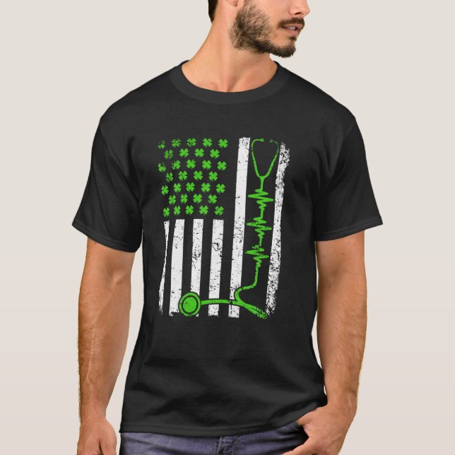 Camiseta Retro Bandera Estadounidense Irlandesa Enfermera B (Anverso)