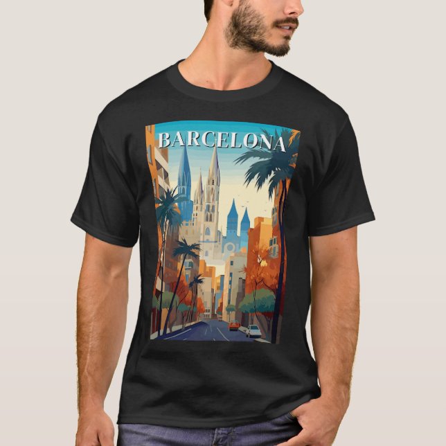 Camiseta Retro Barcelona Vintage Travel Illustration (Anverso)