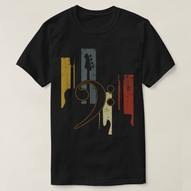 Camiseta Retro Bass Clef Guitar Design (Diseño del anverso)