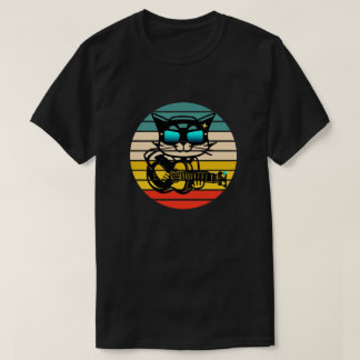 Camiseta Retro Battend Rockstar Cat, guitarra para jugar al