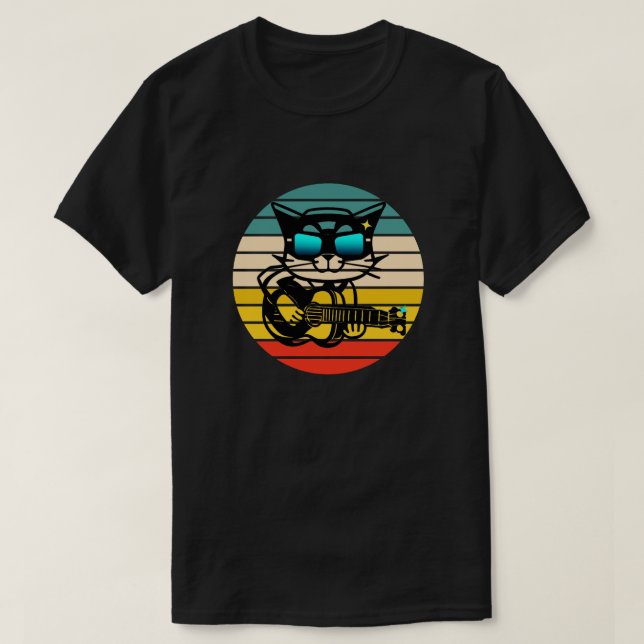 Camiseta Retro Battend Rockstar Cat, guitarra para jugar al (Diseño del anverso)