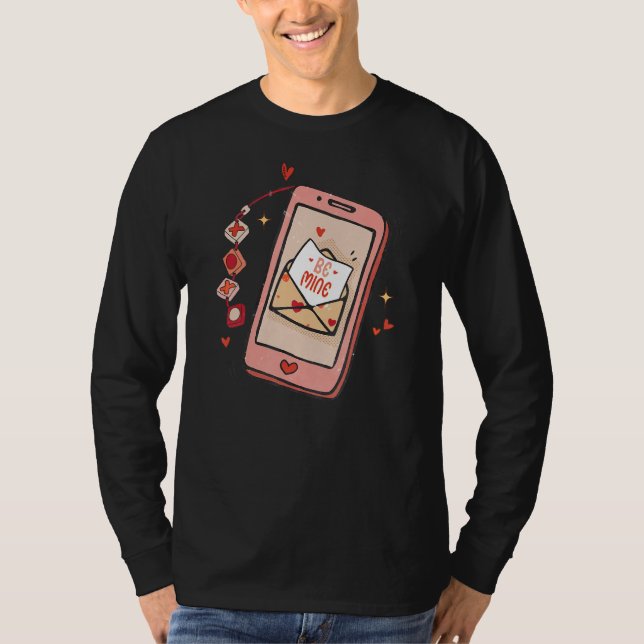 Camiseta Retro Be Mine Celulares Love Heart Happy Valentin (Anverso)