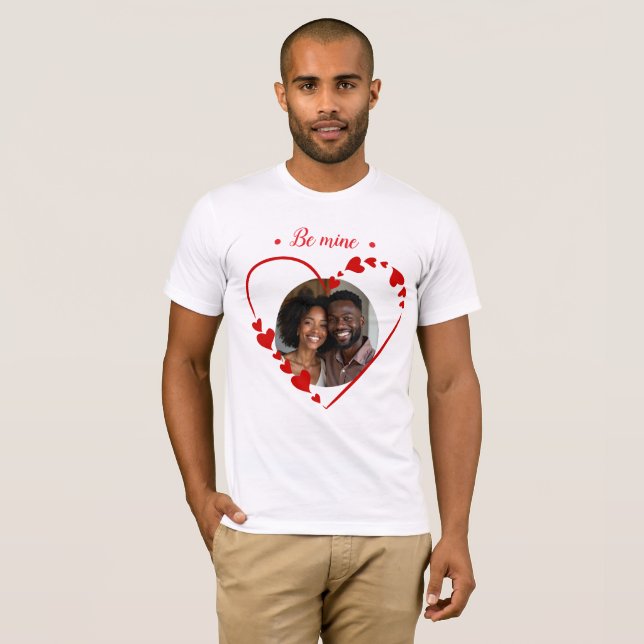Camiseta Retro Be Mine Script & Sketch Heart Photo  (Anverso completo)