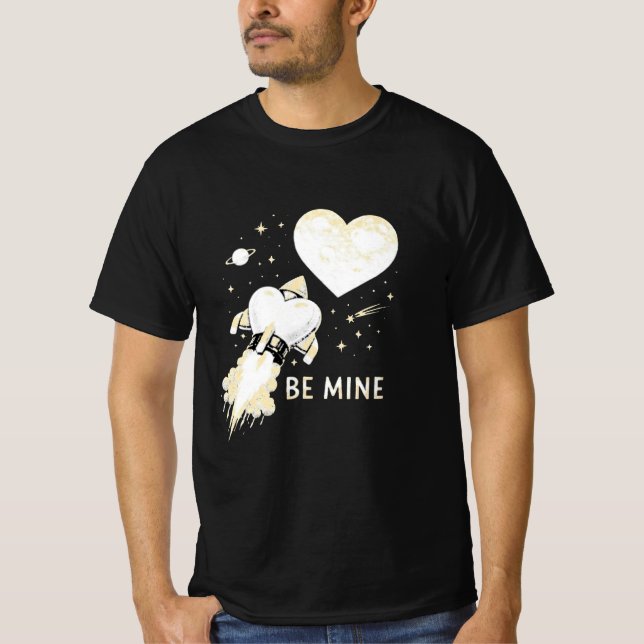 Camiseta Retro Be Mine Space Rocket Valentine Art (Anverso)
