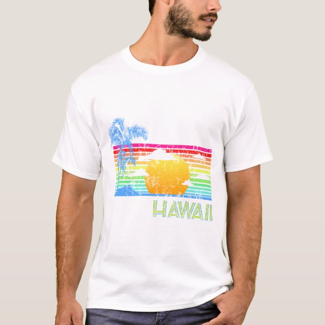 Camiseta Retro Beach Hawaii Sunset (Anverso)