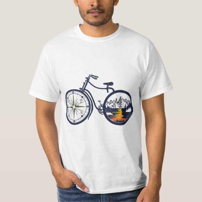 Camiseta Retro Bicycle with Compass and Mountains - Cycling (Anverso)