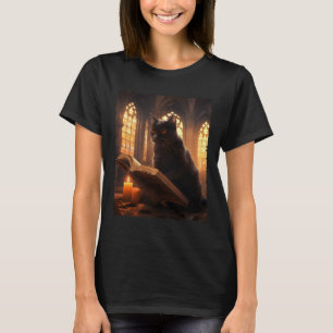 Camiseta Retro Black Cat Reading Book Vintage Halloween Boo