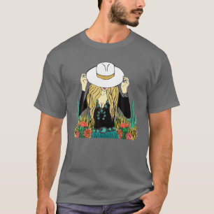 Camiseta Retro Blona Cowgirl Punchy Piel de vaca Turquoise