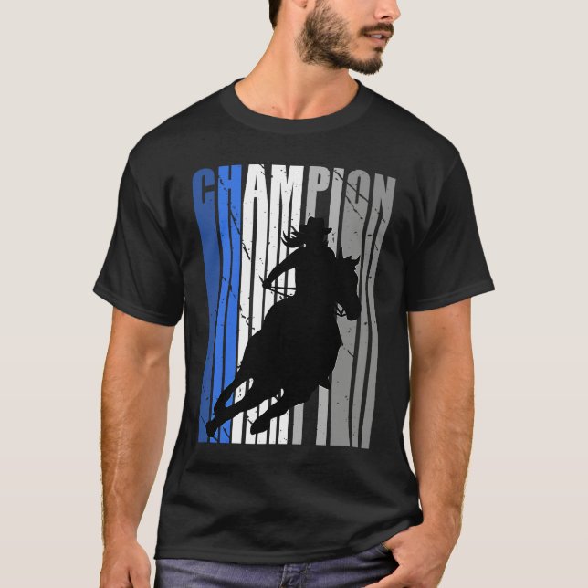 Camiseta Retro Blue Cowgirl Champion Horse Riding Barrel Ra (Anverso)