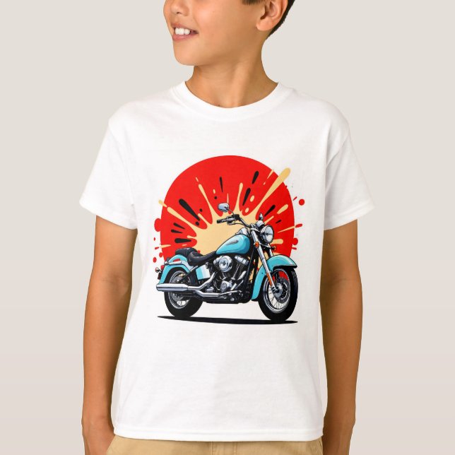 Camiseta Retro Blue Cruiser – Pop‑Art Motorcycle T-Shirt (Anverso)
