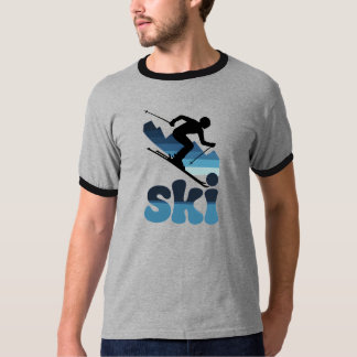 Camiseta Retro Blue Ski T-Shirt – Modern 70s Style Skiing T