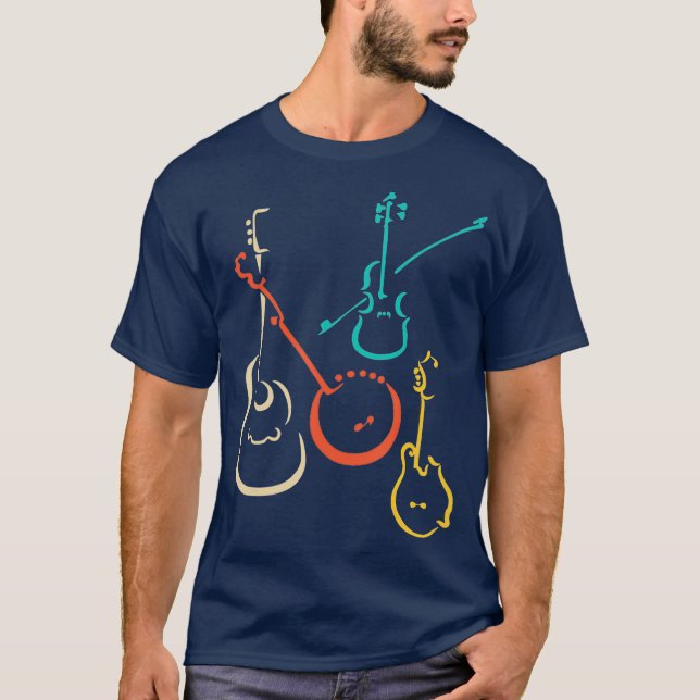 Camiseta Retro bluegrass guitars banjos fiddles mandolins (Anverso)