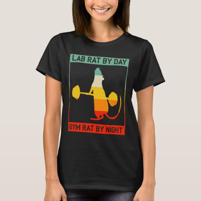 Camiseta Retro Bodybuilding Lab Rat By Day Gym Rat By Night (Anverso)