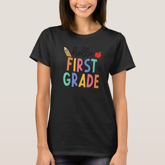 Camiseta Retro Boho Hello First Grade Fun 1st Grader Back T (Anverso)