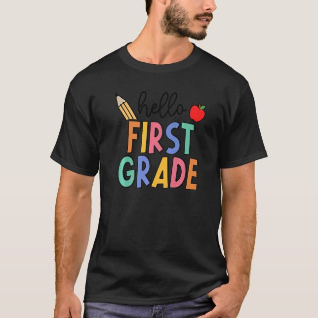 Camiseta Retro Boho Hello First Grade Fun 1st Grader Back T (Anverso)