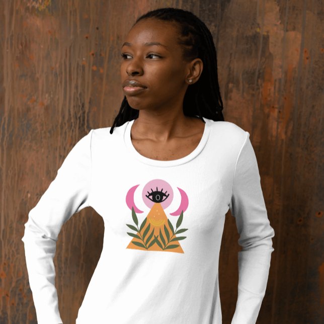Camiseta retro boho luna ojo moderna rosa amarilla (Subido por el creador)