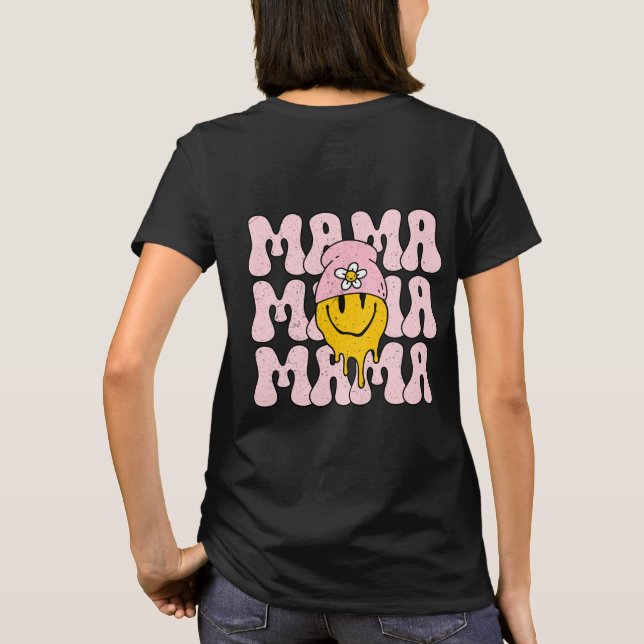 Camiseta Retro Boho Mama, Cuse Sonría Feliz Cara (Reverso)