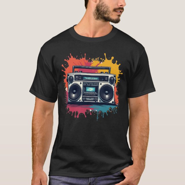 Camiseta Retro Boombox de música gráfica (Anverso)