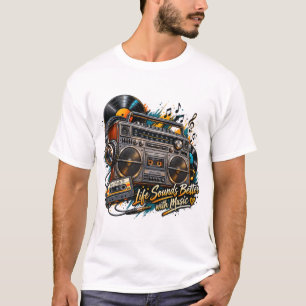 Camiseta Retro Boombox "La vida suena mejor con música"