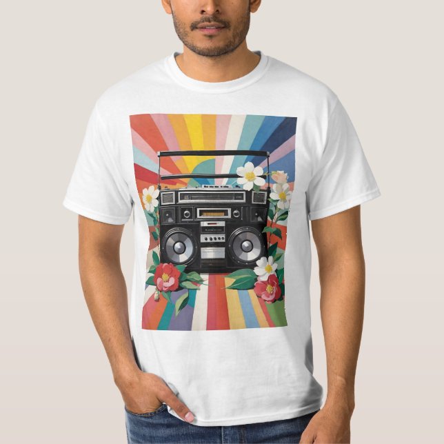 Camiseta Retro Boombox With Rainbows And Flowers (Anverso)