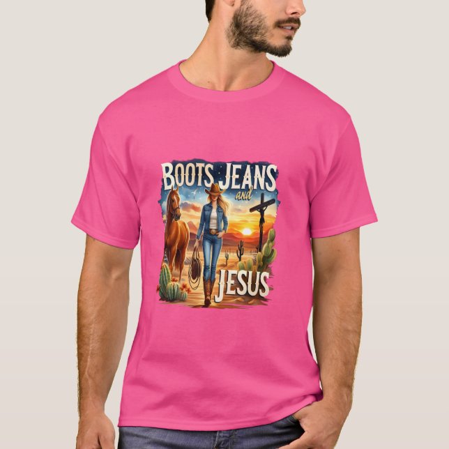 Camiseta Retro Boots Jeans Y Jesus Country Music Cowgirl (Anverso)