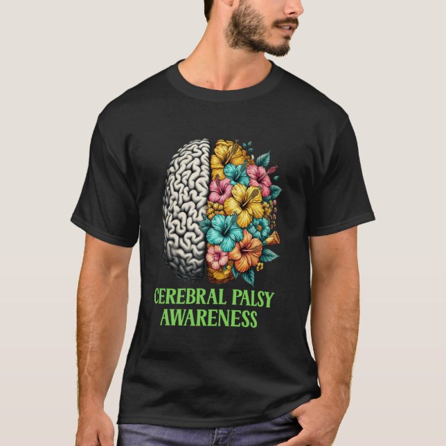 Camiseta Retro Brain Floral Flowers Cerebral Palsy CP Aware (Anverso)