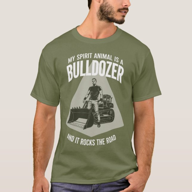 Camiseta Retro Bulldozer Driver Silhouette Minimalist Green (Anverso)