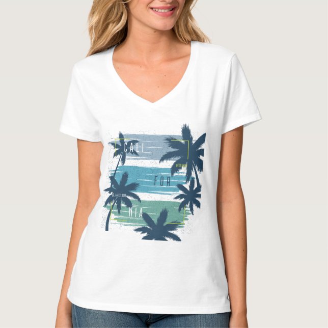 Camiseta Retro California Palm Tree- Beach Sunset Aestética (Anverso)