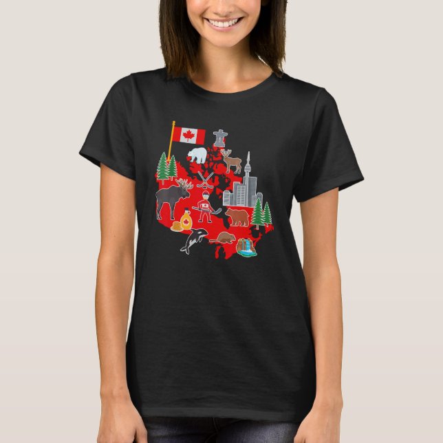 Camiseta Retro Canadá Rótulo y símbolos mapa hoja de arce C (Anverso)