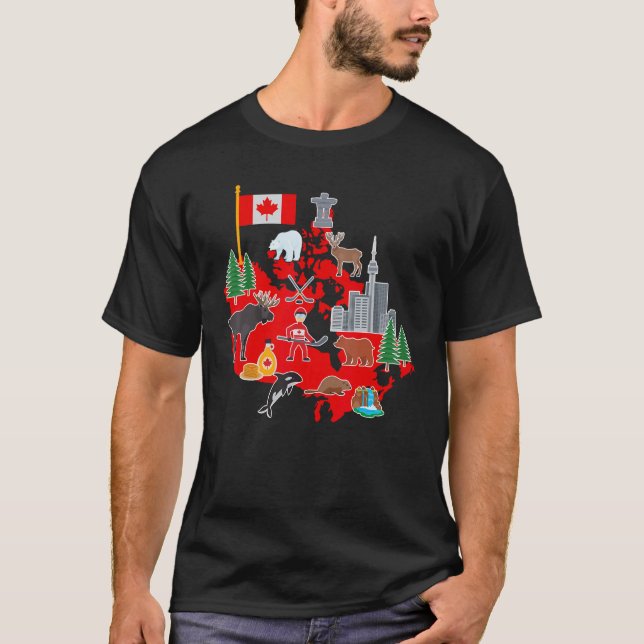 Camiseta Retro Canadá Rótulo y símbolos mapa hoja de arce C (Anverso)