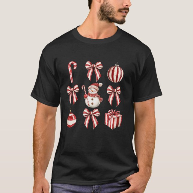 Camiseta Retro Candy Cane Coquette Bow Cute Navidades Girly (Anverso)