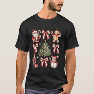Camiseta Retro Candy Cane Coquette Bow Navidades Girly