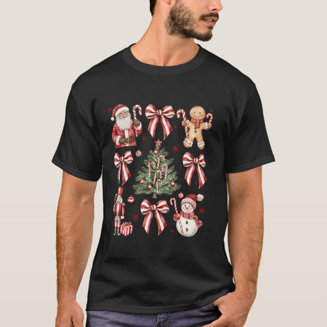 Camiseta Retro Candy Cane Coquette Bow Navidades Girly (Anverso)