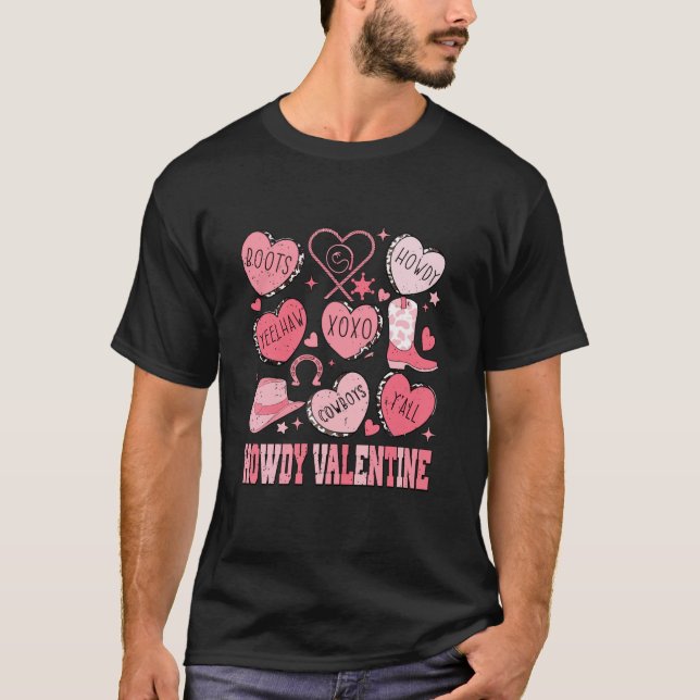 Camiseta Retro Candy Heart Howdy Día de San Valentín Cowgir (Anverso)