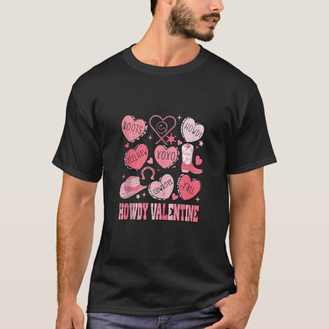 Camiseta Retro Candy Heart Howdy Velentines Day Cowgirl Wes (Anverso)