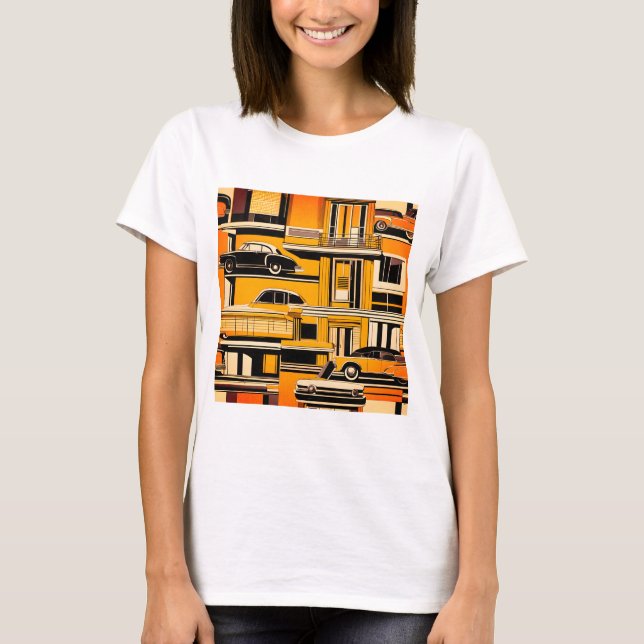 Camiseta Retro Cars Mostaza Geométrica Mid Century (Anverso)