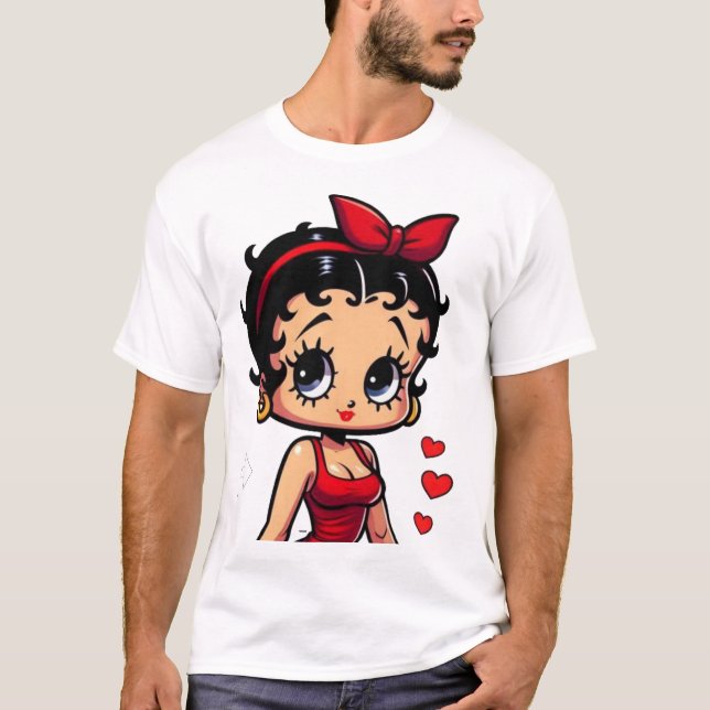 Camiseta Retro Cartoon Girl in Red Dress (Anverso)