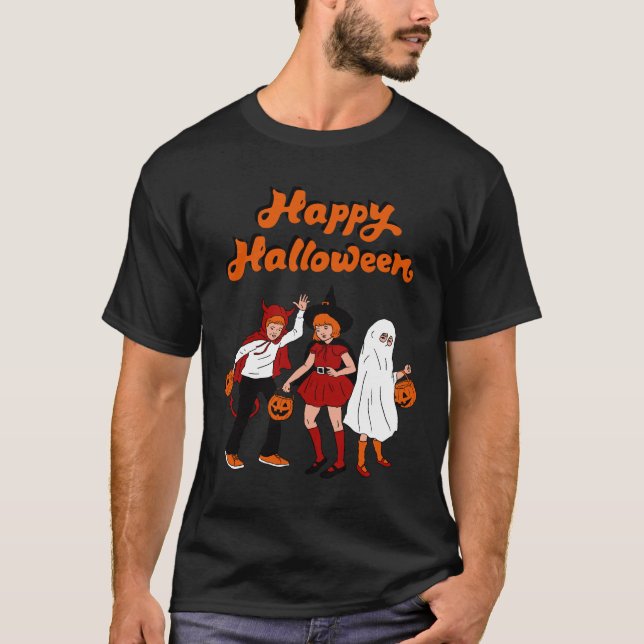 Camiseta Retro Cartoon Happy Halloween (Anverso)