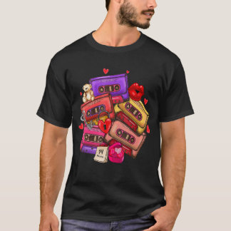 Camiseta Retro Cassette Tapes Music Red Heart Happy Valenti