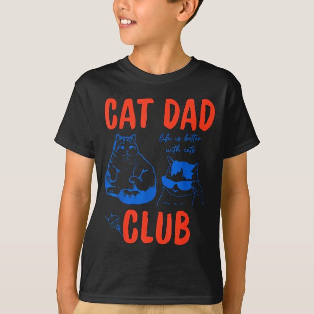 Camiseta Retro Cat Dad Club Life Is Better With Cats Funny  (Anverso)