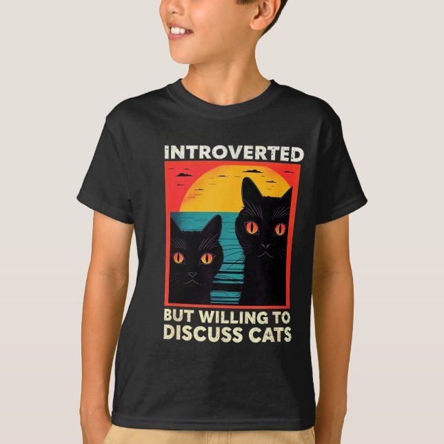 Camiseta Retro Cat Funny Introverted But Willing To Discuss (Anverso)
